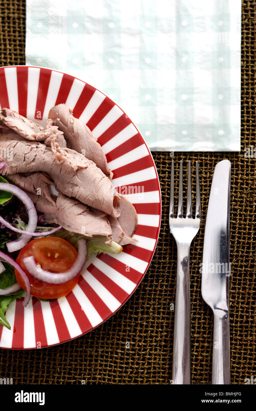 Fresh Cold Roast Beef Salad With No people And A Clipping Path Stock Photo