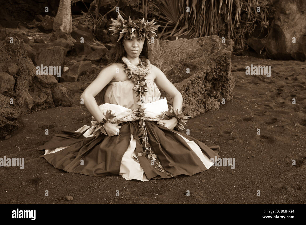 Female Hawaiian hula dancer Stock Photo
