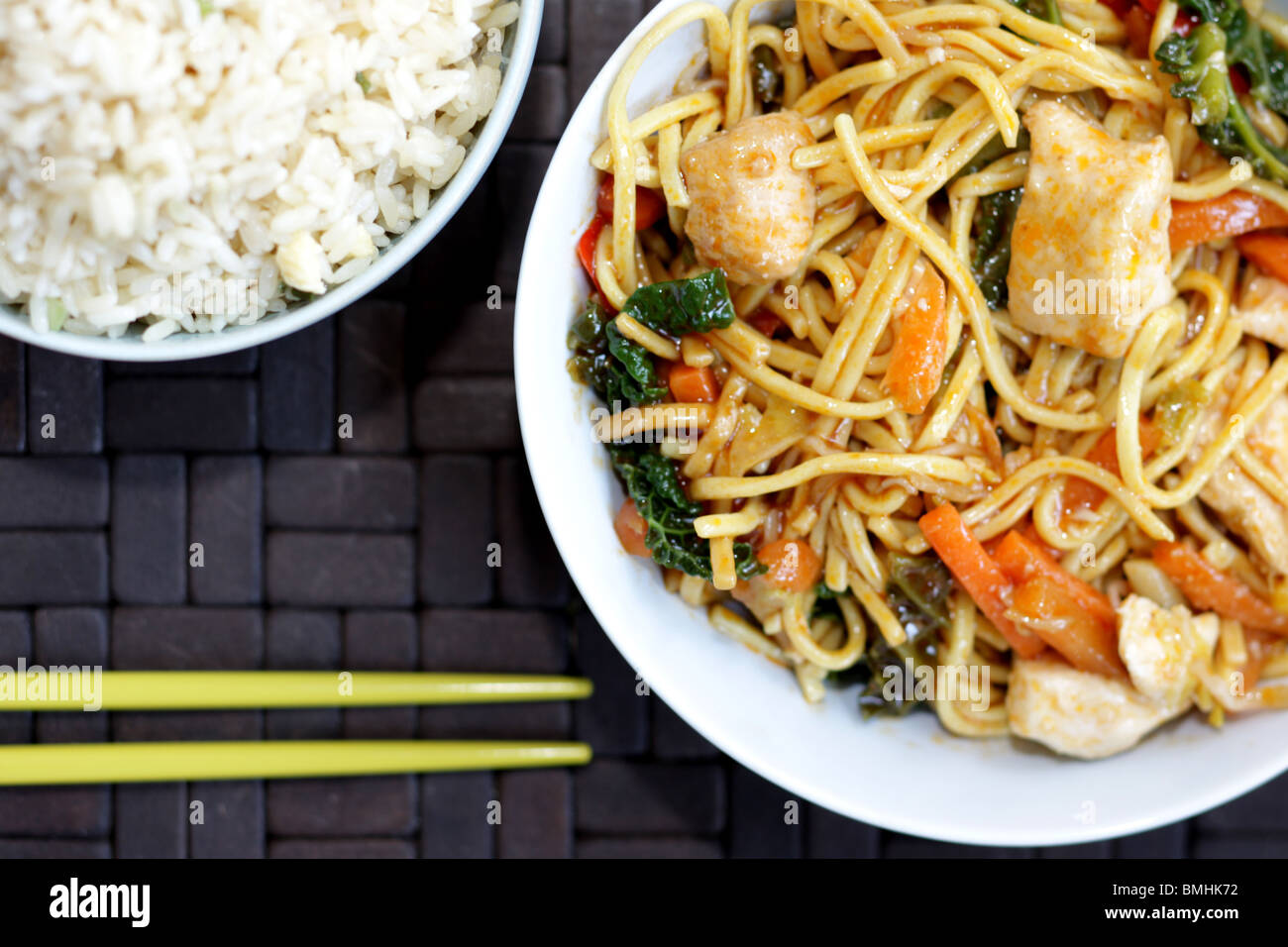 Chicken Chow Mein with Egg Fried Rice Stock Photo Alamy