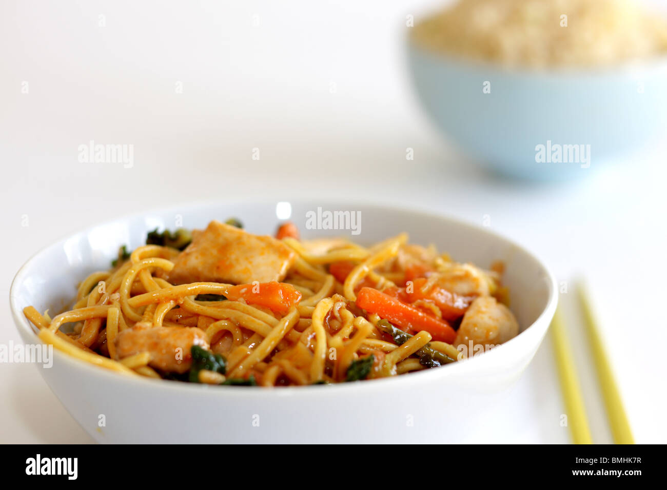 Chicken Chow Mein with Egg Fried Rice Stock Photo - Alamy