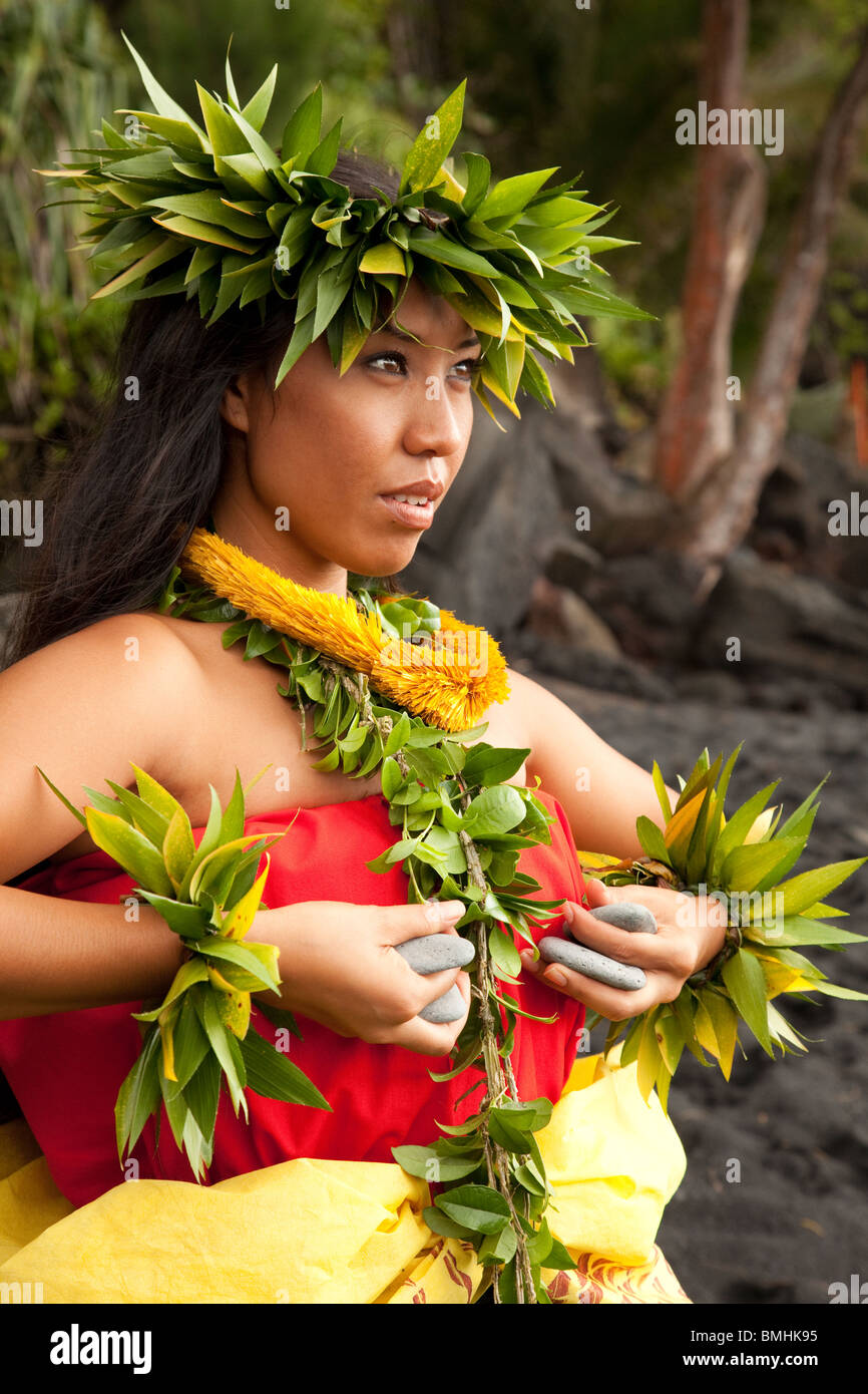 Female Hawaiian hula dancer Stock Photo