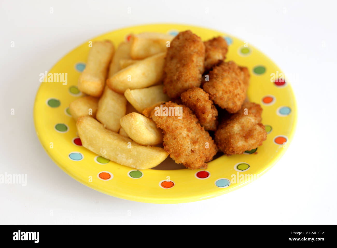 Deep Fried Scampi In Breadcrumbs With Chips And No People Stock Photo
