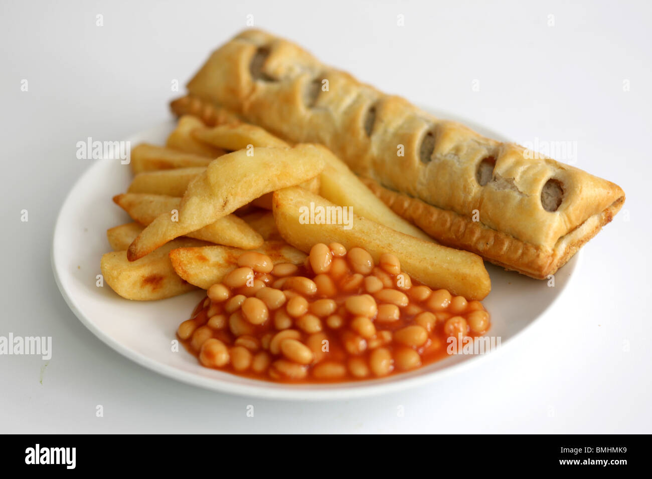Sausage roll with beans and chips hires stock photography and images
