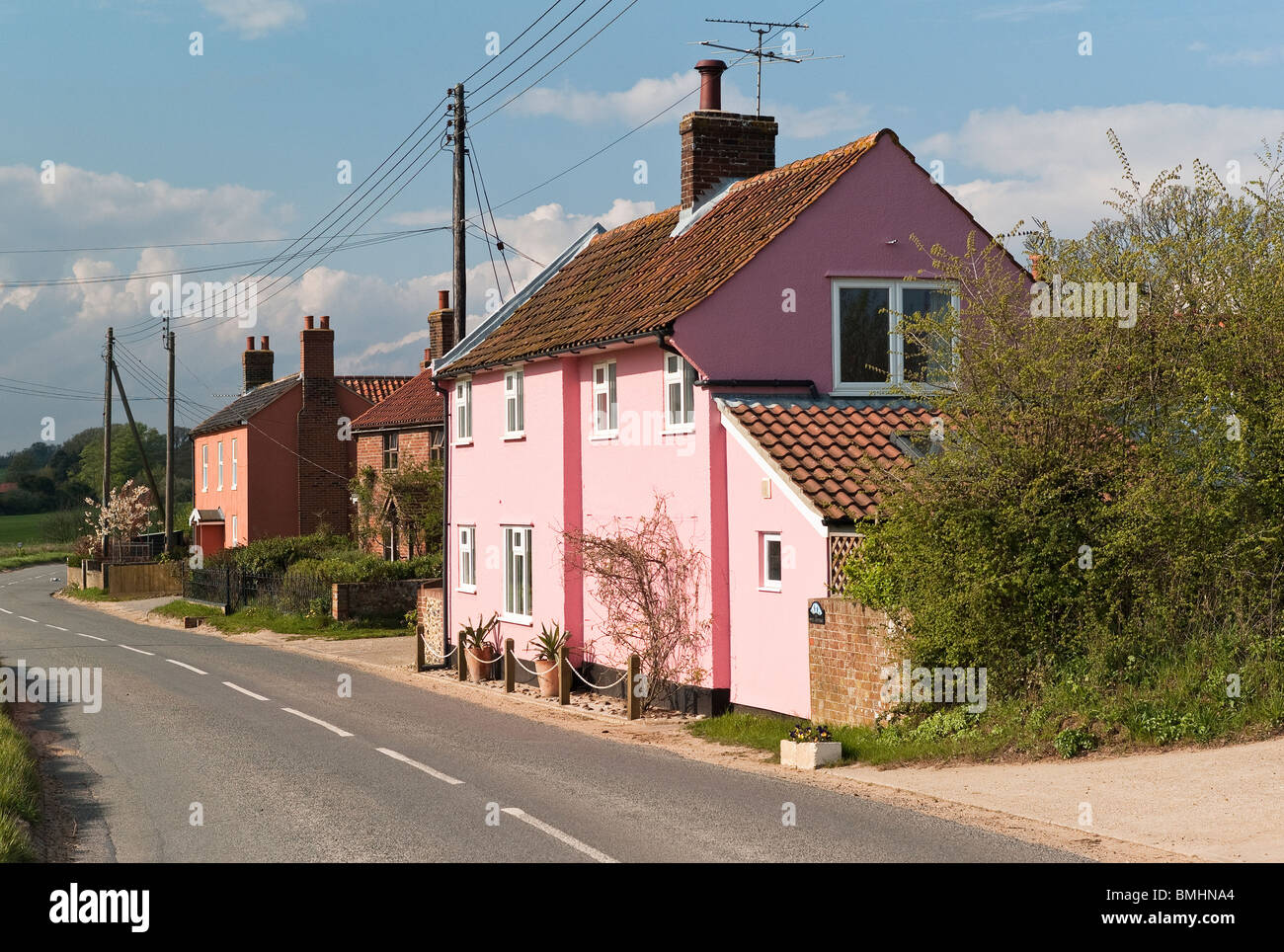 Pink cottage in Bawdsey Suffolk UK Stock Photo