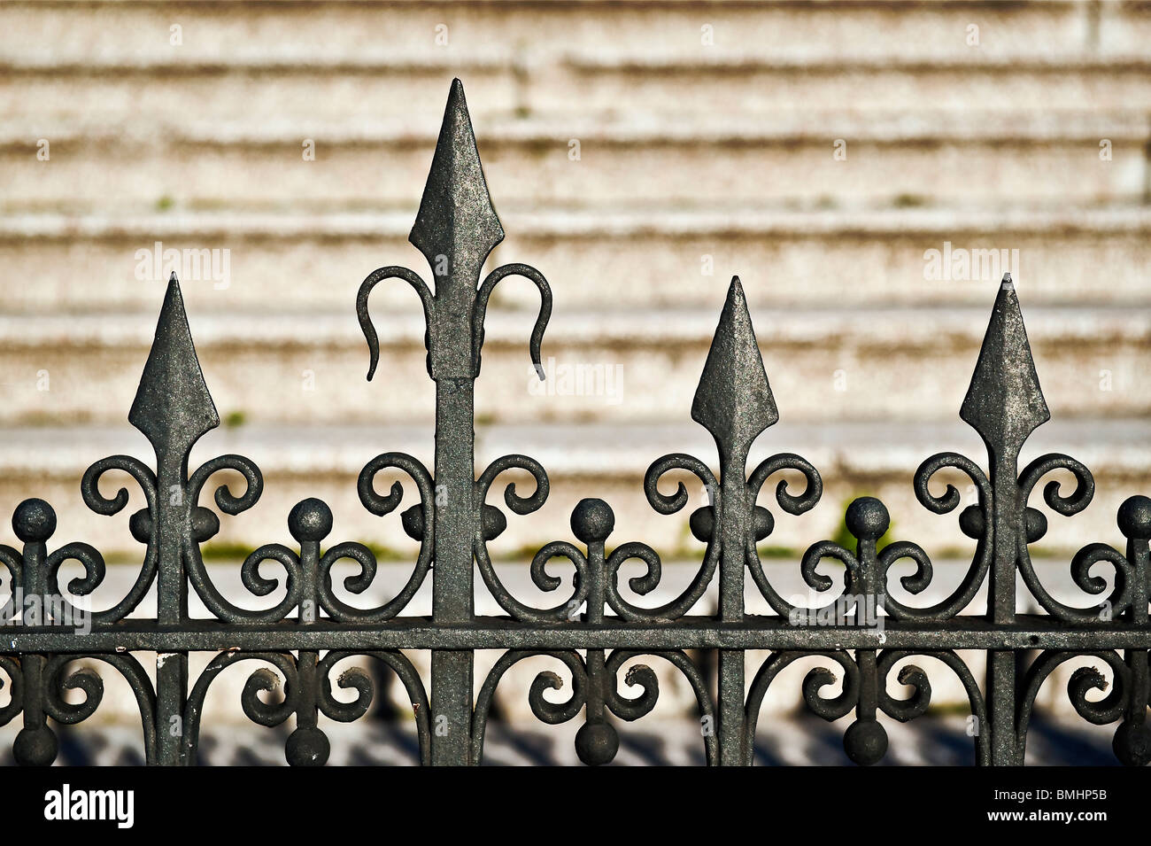 Ornate iron gate detail. Stock Photo