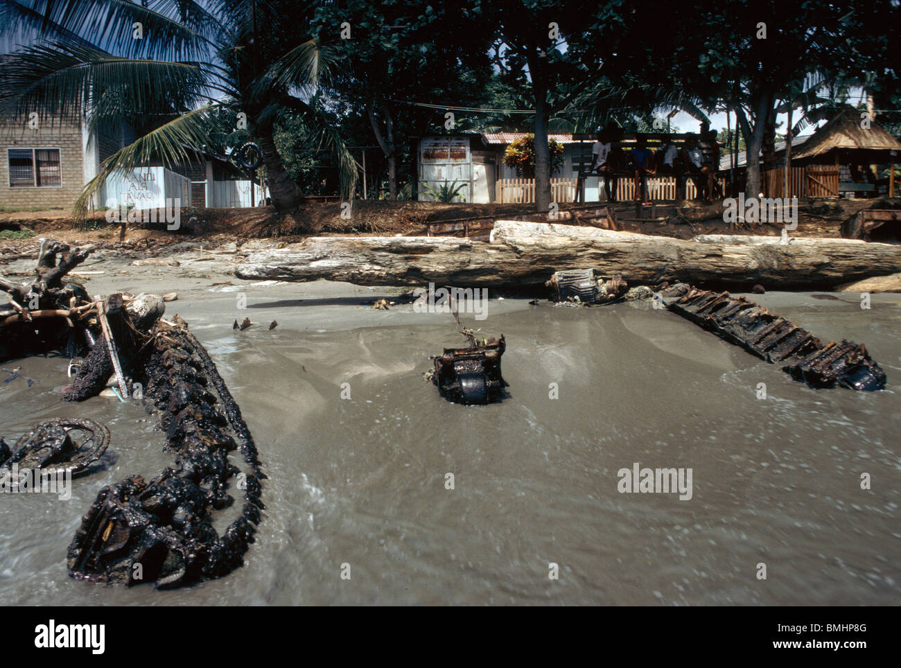 General MacArthur's rusting tanks on Hamadi beach, Nr Jayapura, West papua Stock Photo