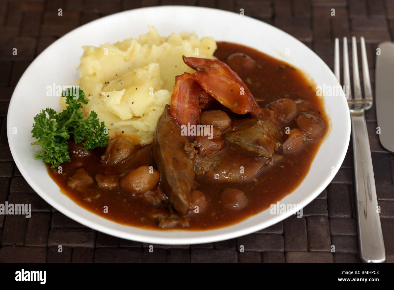 Liver Bacon Onions and Mash Potatoes Stock Photo Alamy