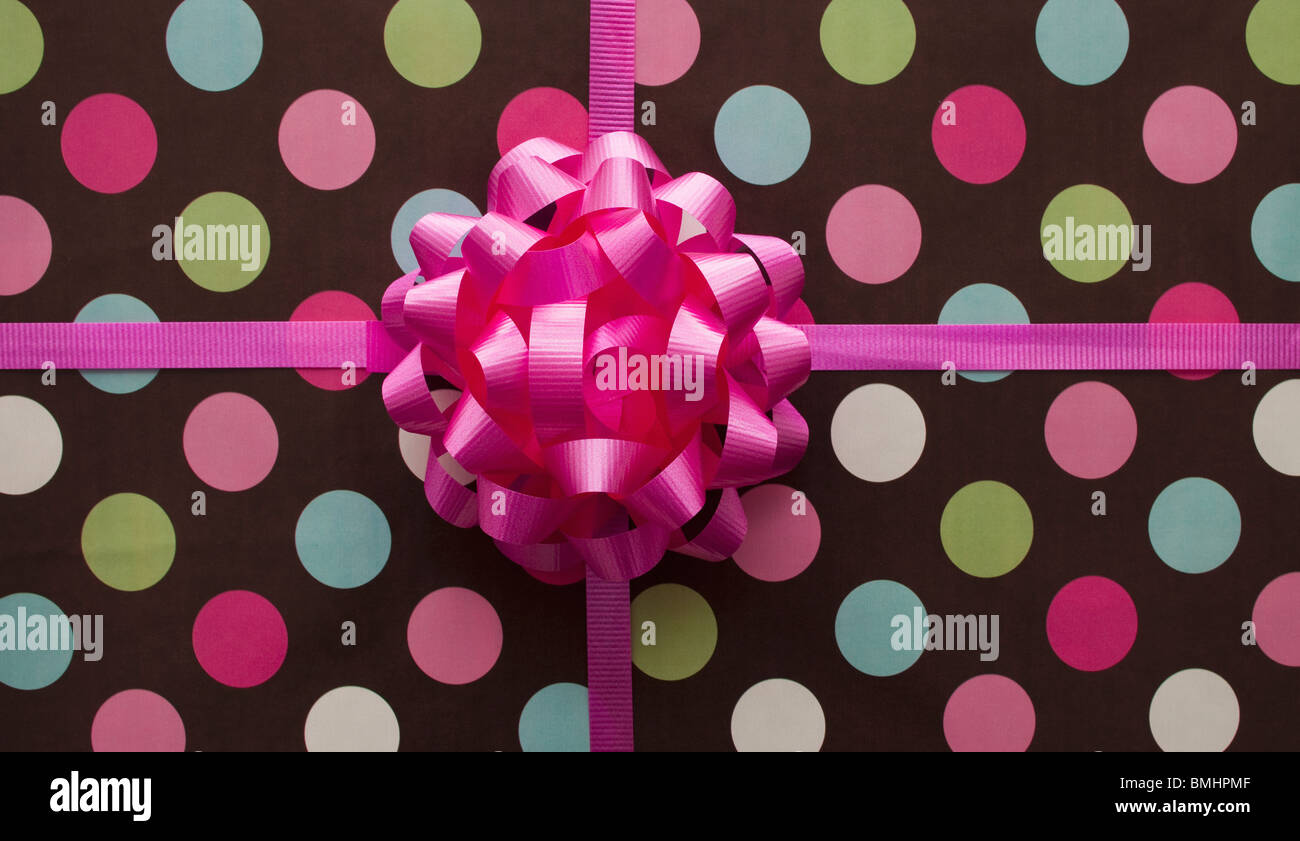 Pink bow on a gift Stock Photo