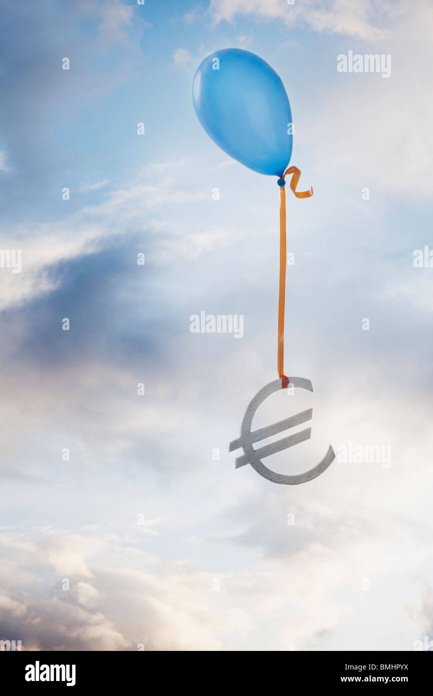Balloon tied to a euro symbol Stock Photo
