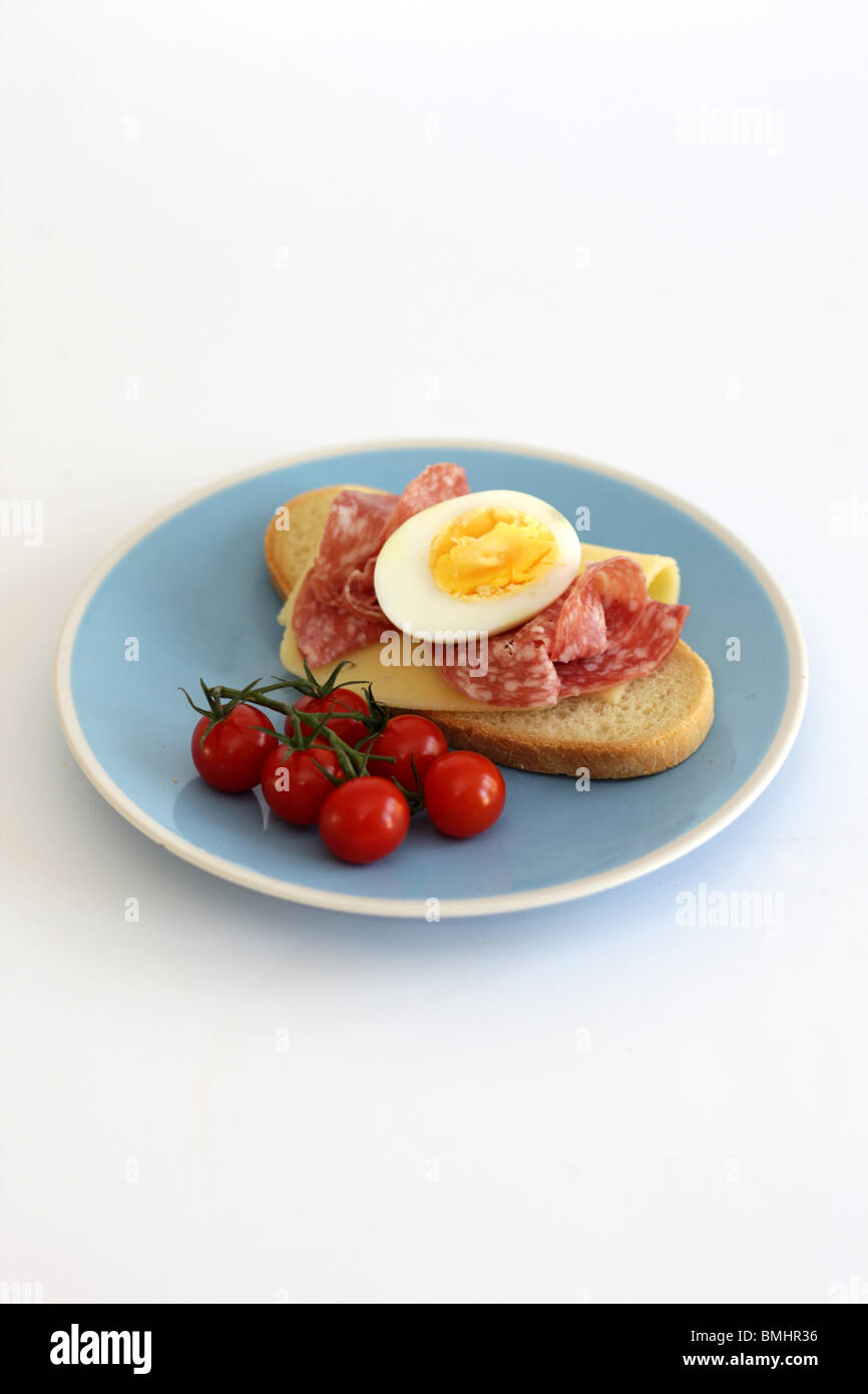 Salami with Cheese and Boiled Egg Stock Photo Alamy