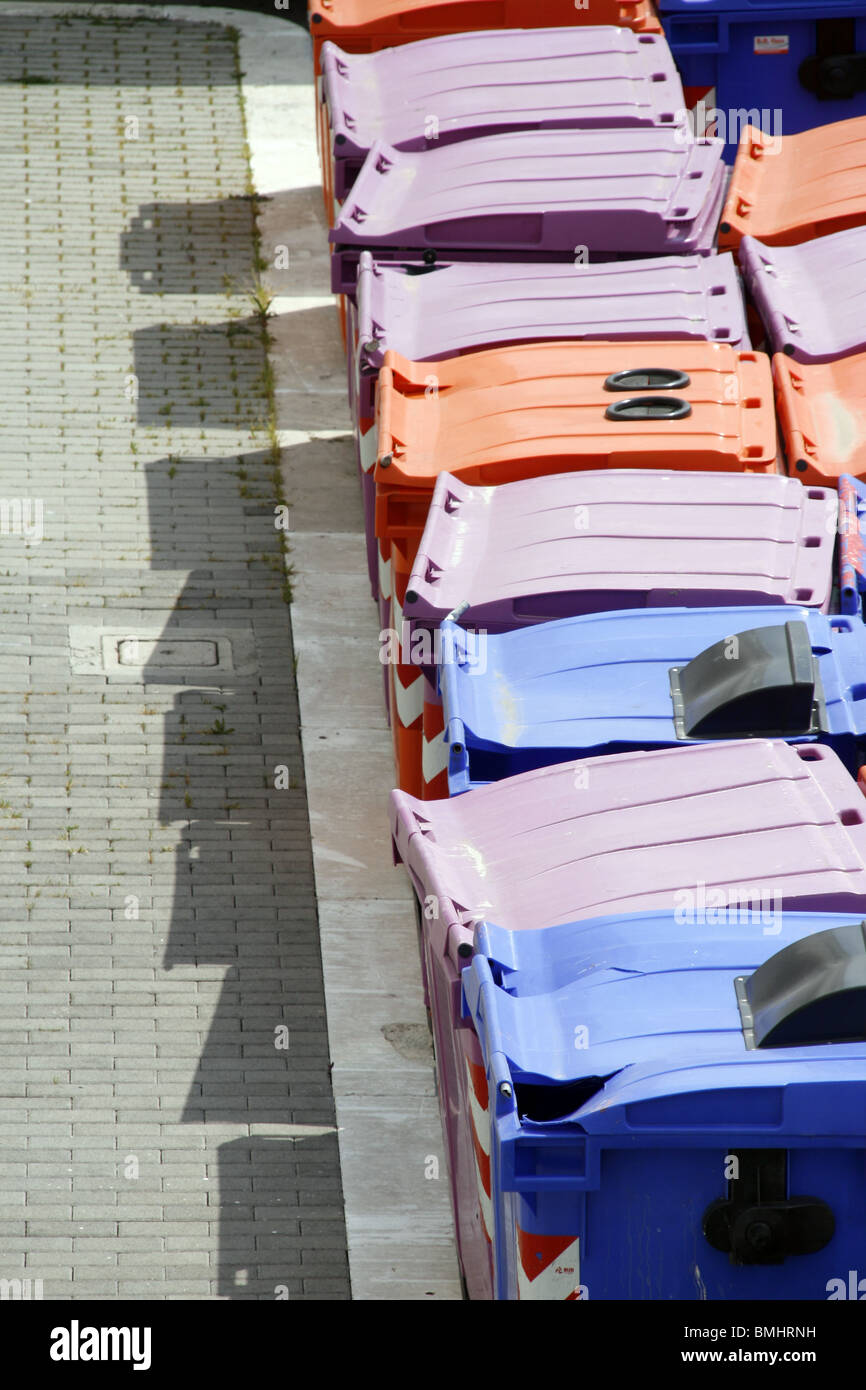 many recycling bins on industrial estate Stock Photo Alamy