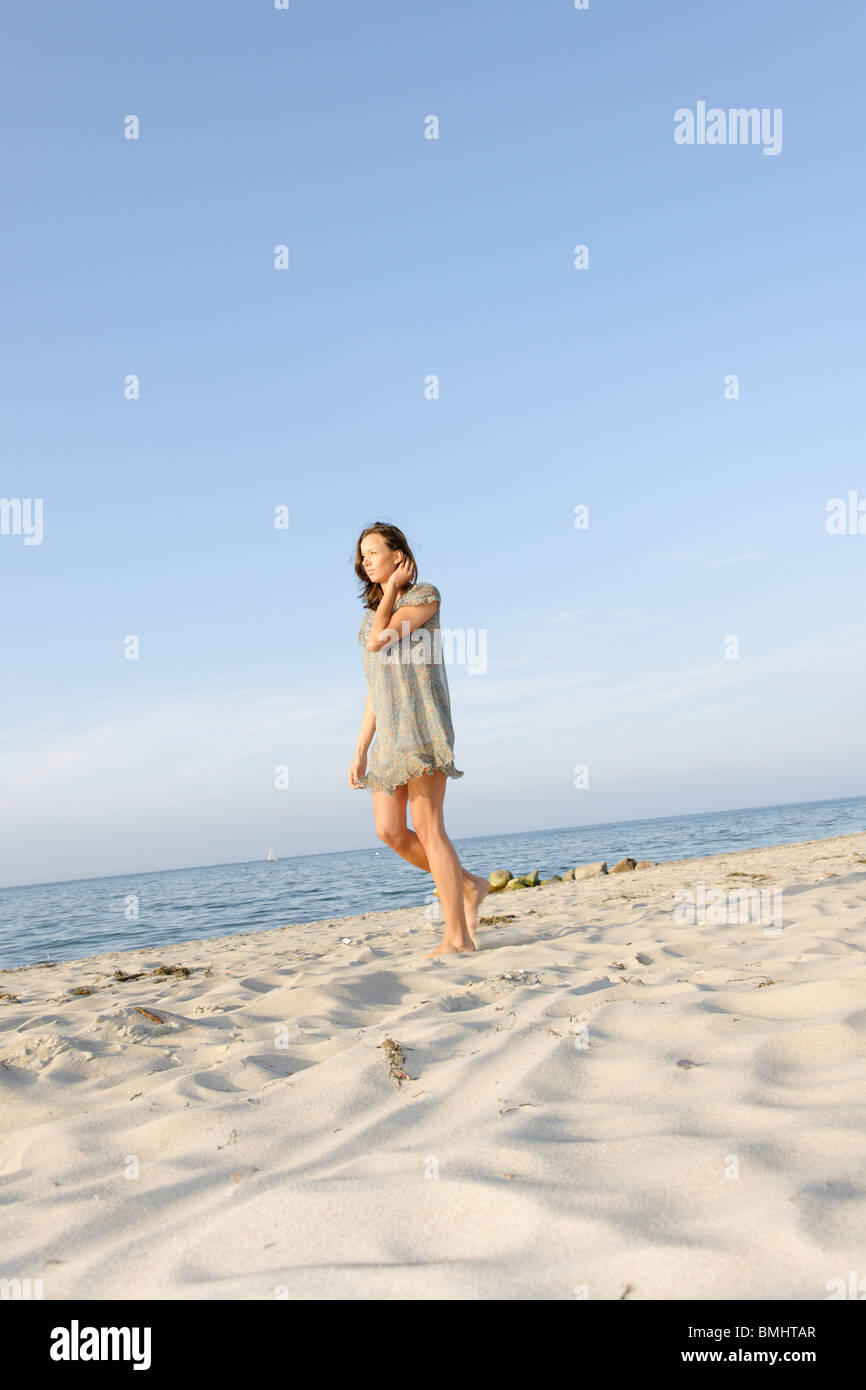 Young woman, 20+, on a beach, fun, lifestyle, pleasure, ease, Niendorf on the Baltic Sea, Schleswig-Holstein, Germany, Europe Stock Photo