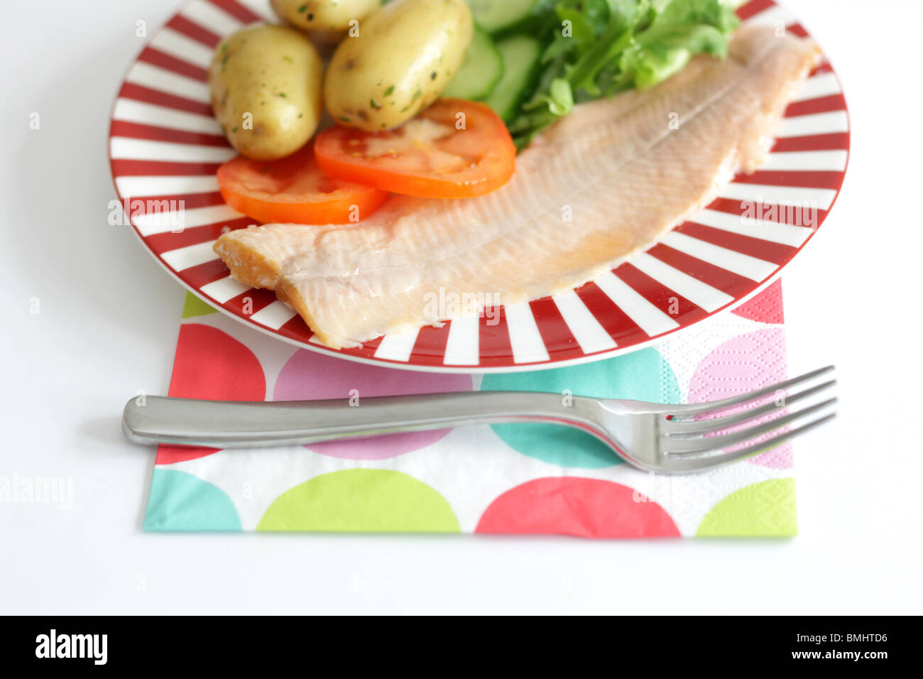 Trout Salad with New Boiled Potatoes Stock Photo Alamy