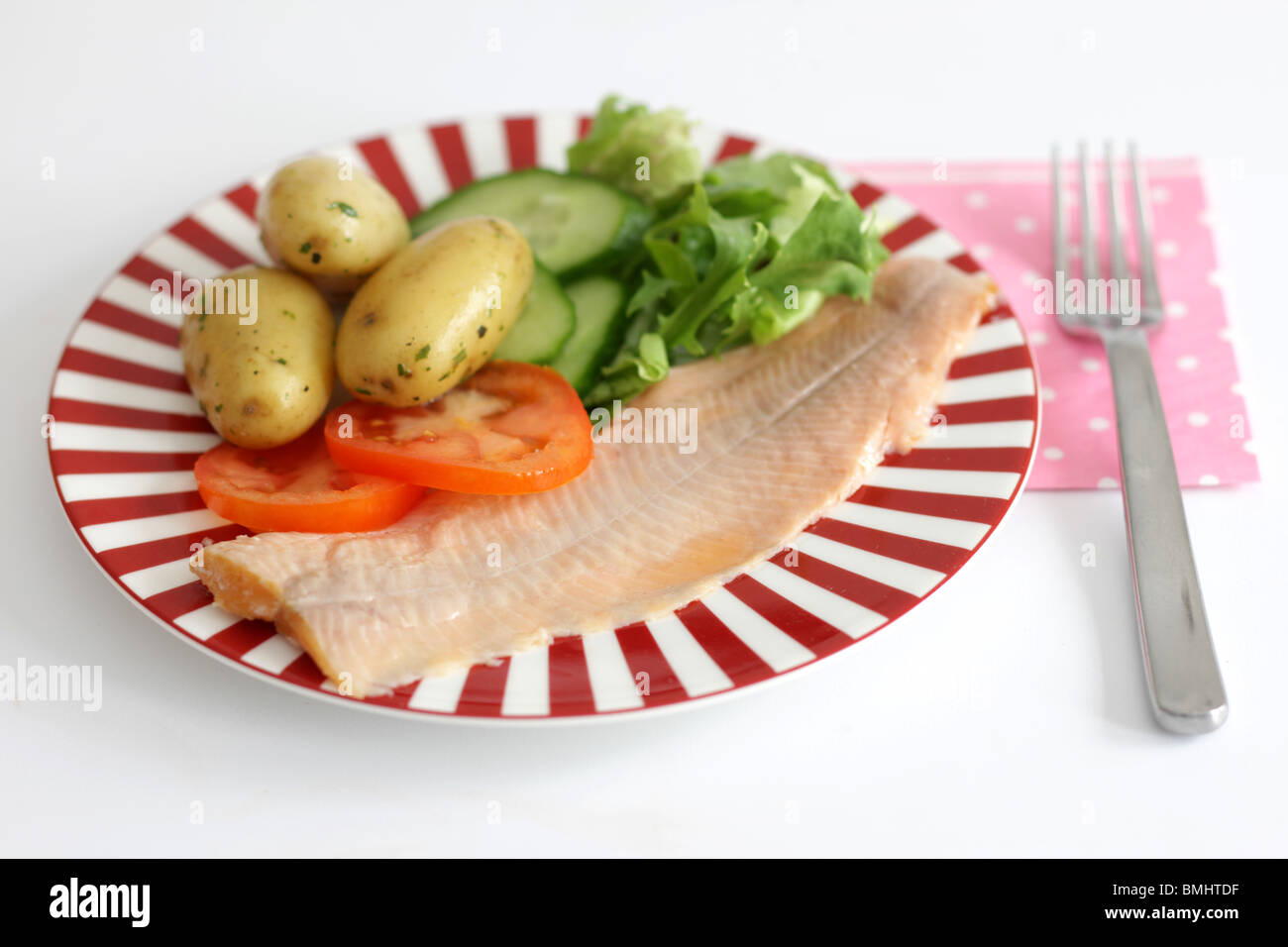 Trout Salad with New Boiled Potatoes Stock Photo Alamy
