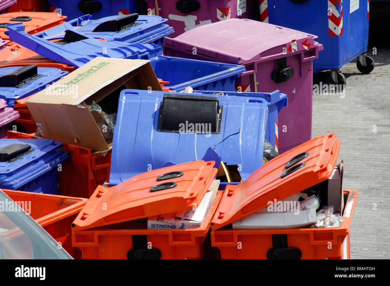 many recycling bins on industrial estate Stock Photo Alamy
