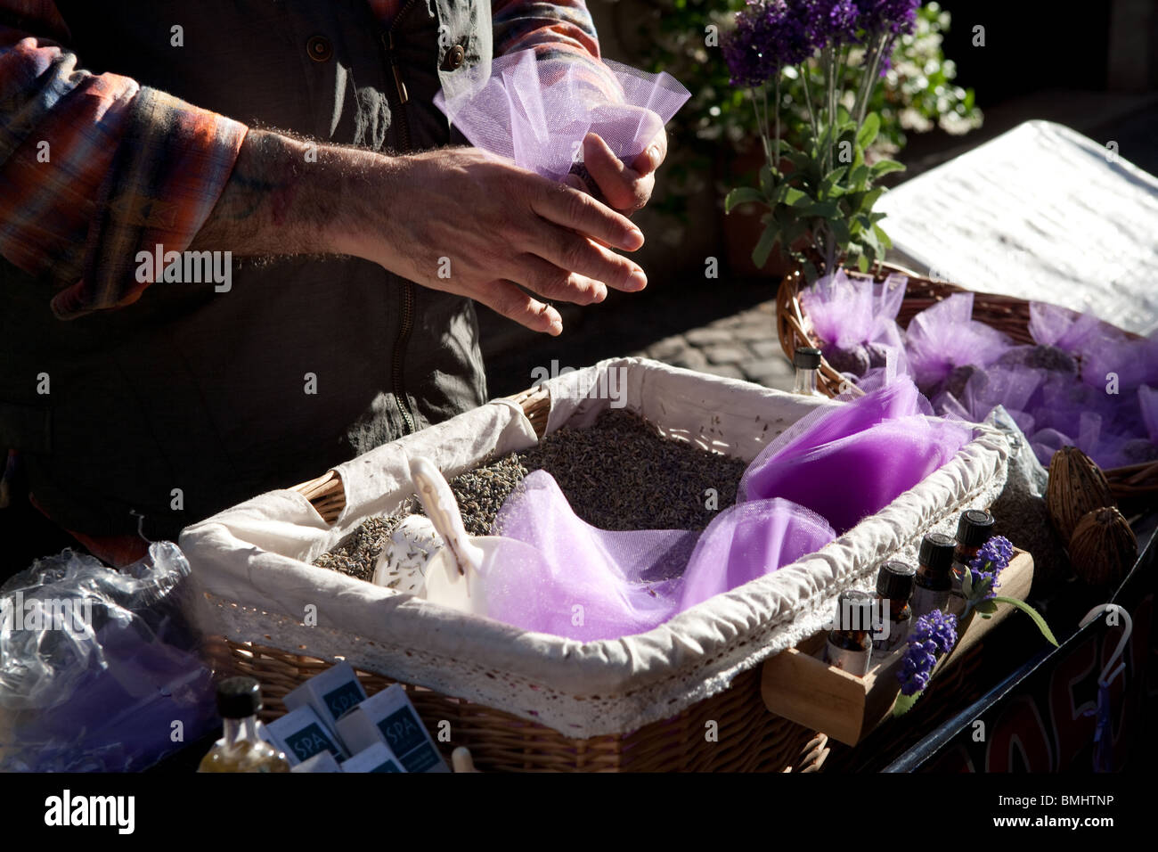 lavender seller seeds Trastevere Rome Italy hands Stock Photo