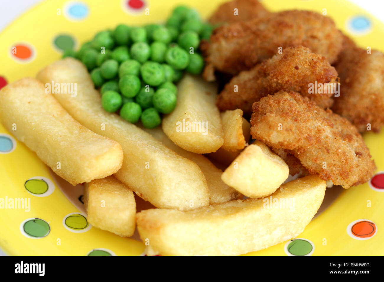 Scampi Peas and Chips Stock Photo Alamy