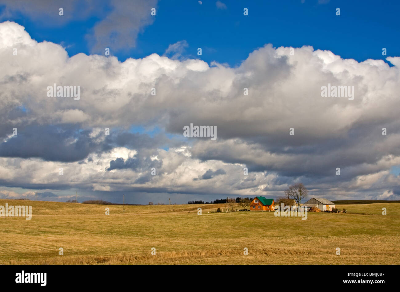house in field Lietuva Lithuania Stock Photo