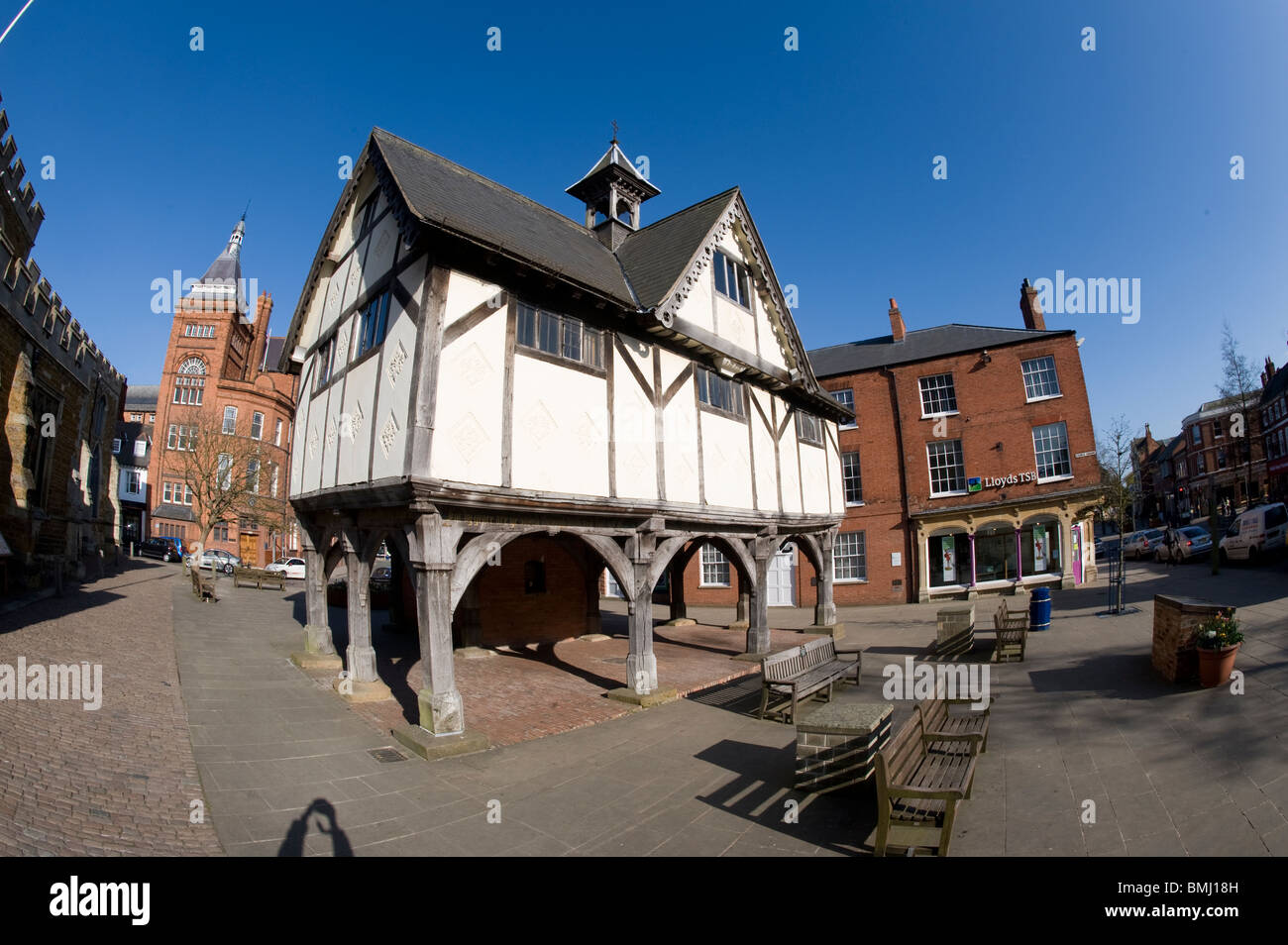 The old grammar school in the centre of the market town of Market Harborough, Leicestershire, England. Stock Photo