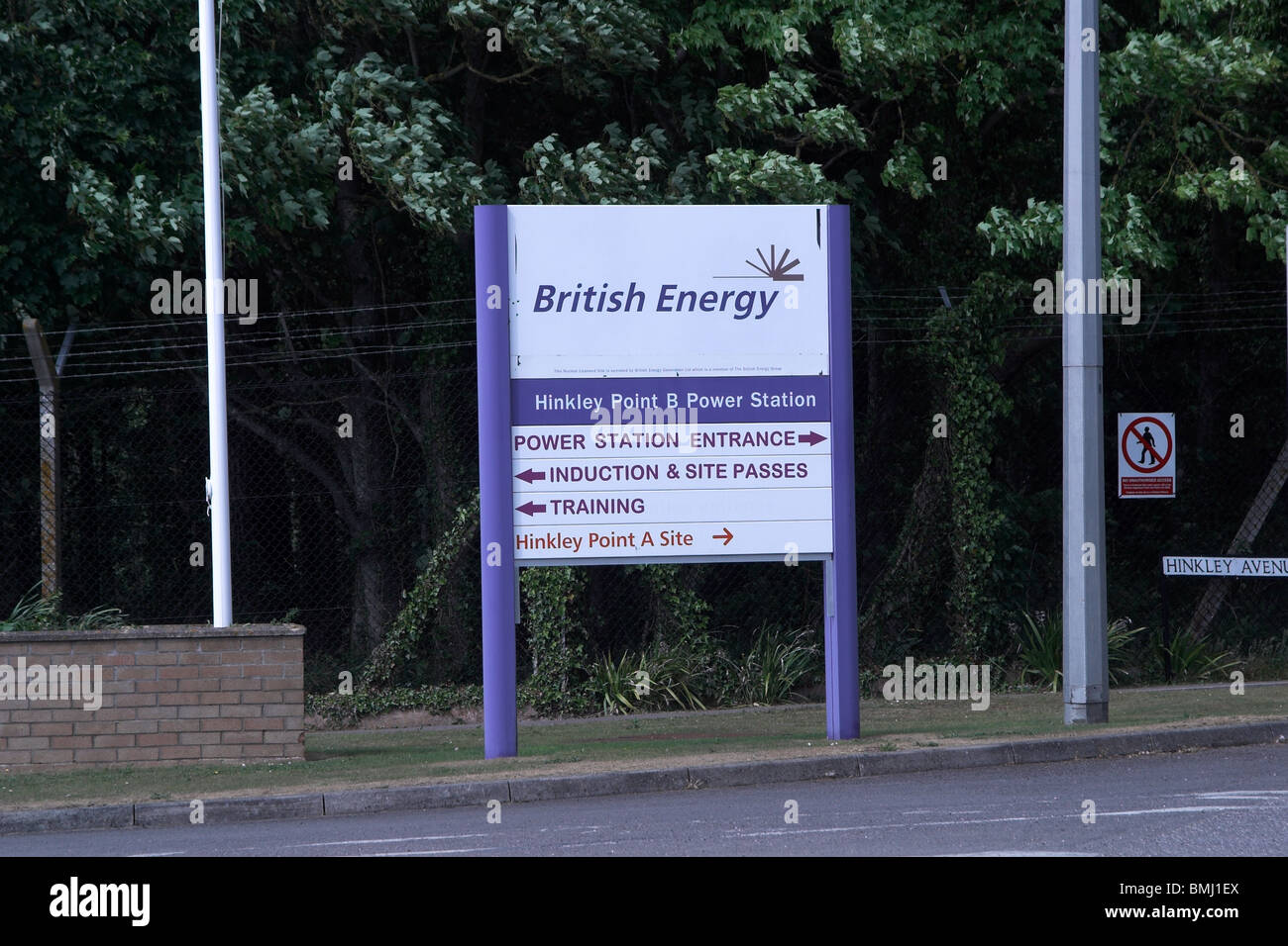 Sign board at entrance to Hinkley Point nuclear power station. Somerset. England Stock Photo