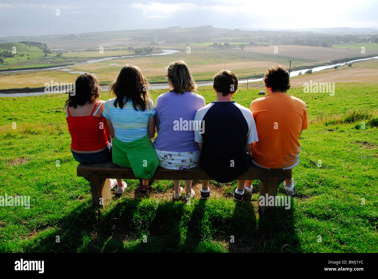 family enjoying the view of The English Countryside for the last time before Cancer takes one away Stock Photo