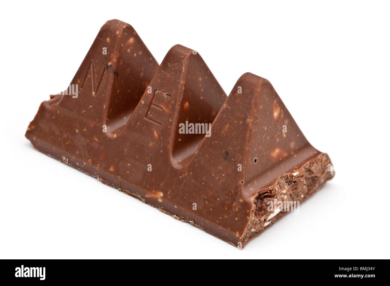 Three pieces of Toblerone fruit and nut chocolate Stock Photo