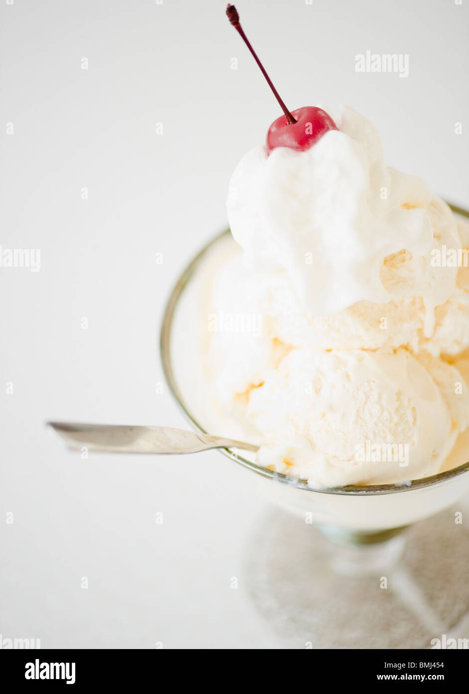 Ice cream with a cherry on top Stock Photo