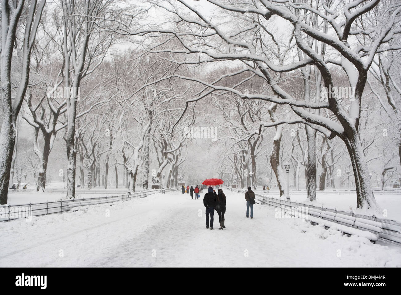 People walking in Central Park in winter Stock Photo