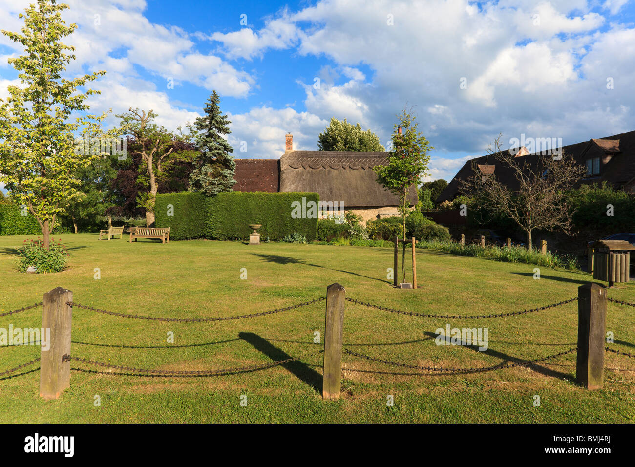 The neat and tidy village green at Weston Underwood, Buckinghamshire, UK Stock Photo