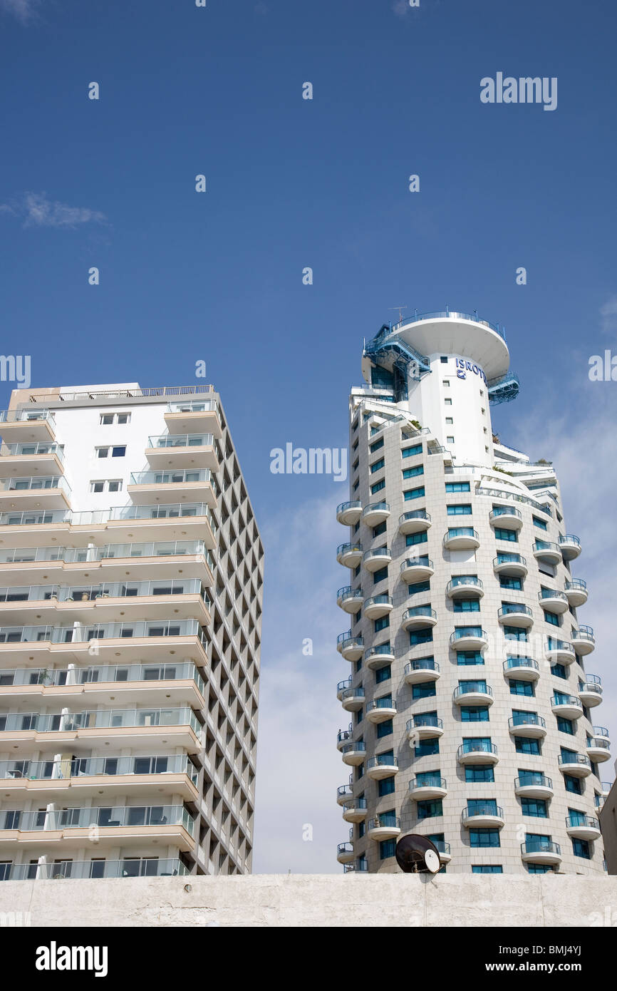 Tel Aviv Seafront Architceture - high rise buildings- Isrotel on right Stock Photo