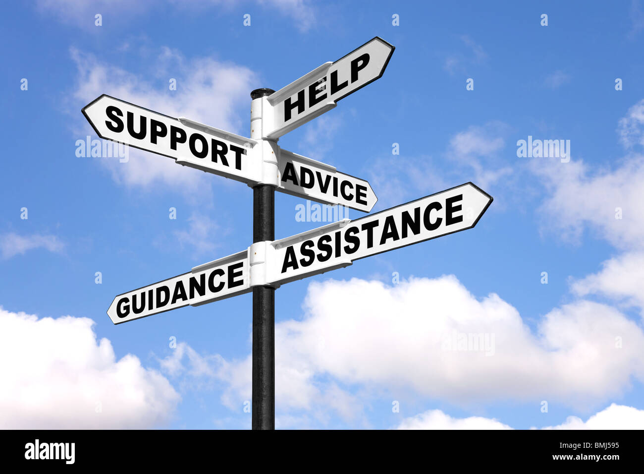 Help Support Advice Assistance and Guidance on a signpost Stock Photo