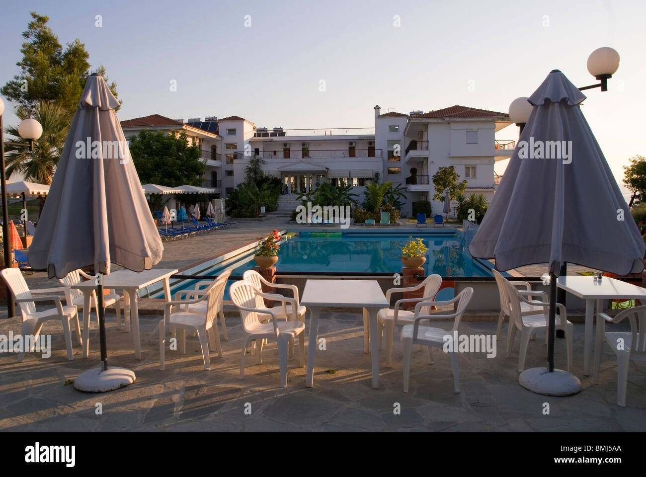 Poolside at the beautiful Hill Top Hotel Hanioti Halkidiki (chalkidiki) Greece Stock Photo