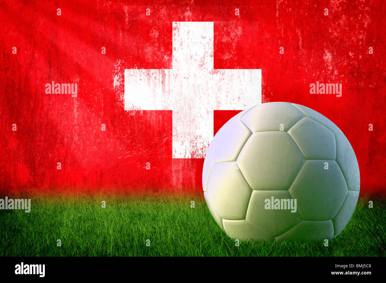 Grunge Swiss flag on wall and soccer ball Stock Photo - Alamy