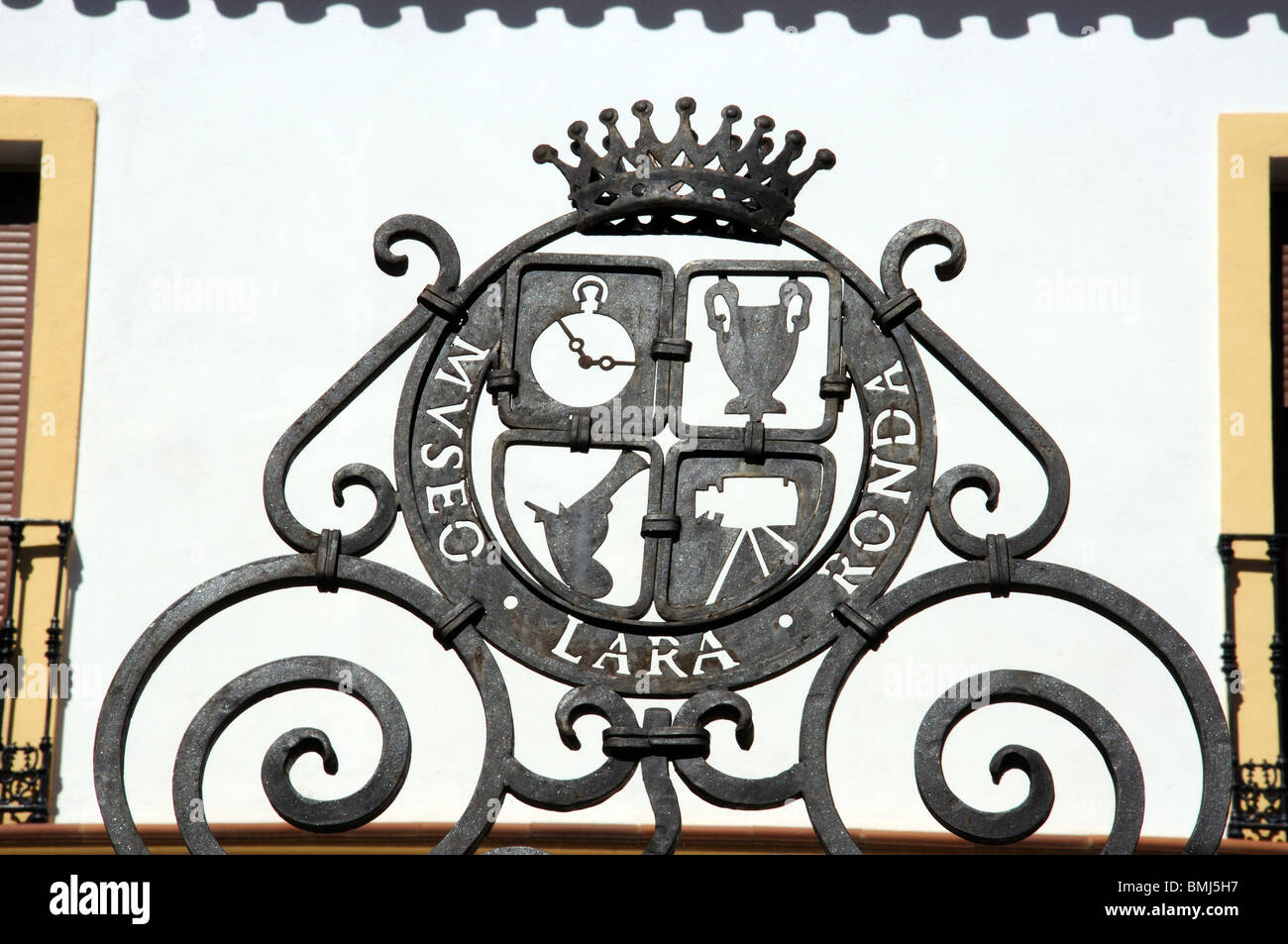 Wrought iron museum sign (Museo Lara Ronda), Ronda, Malaga Province, Andalucia, Spain, Western Europe. Stock Photo