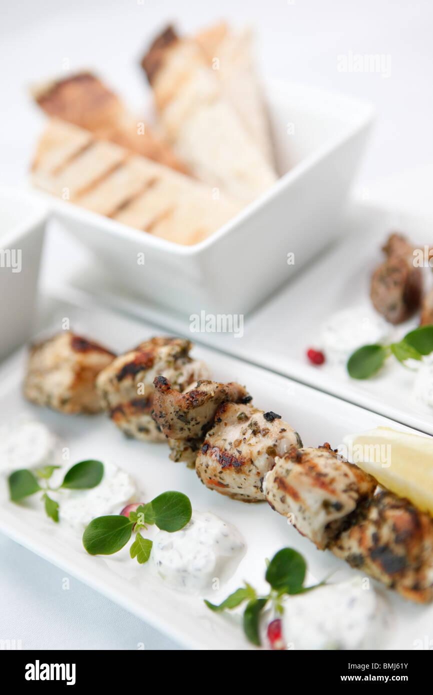Chicken mezze food dish served in a restaurant Stock Photo