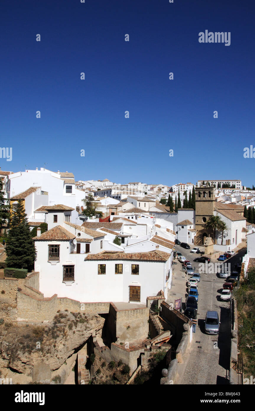 View over the old bridge (puente viejo) and old town, Ronda, Malaga Province, Andalucia, Spain, Western Europe. Stock Photo