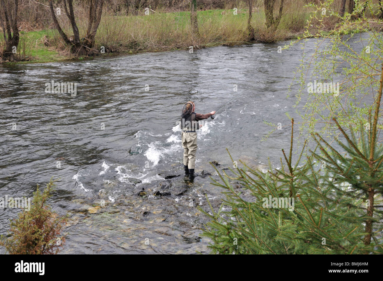 Man fly-fishing in river Ribnik Bosnia and Herzegovina Stock Photo - Alamy