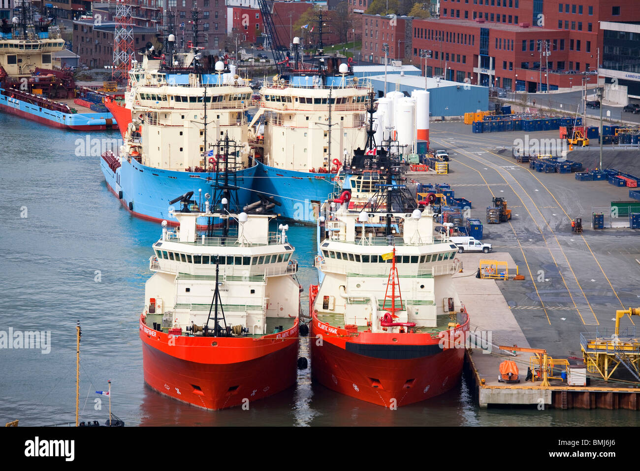 Ships along the waterfront of the city of St. John's, Newfoundland. St