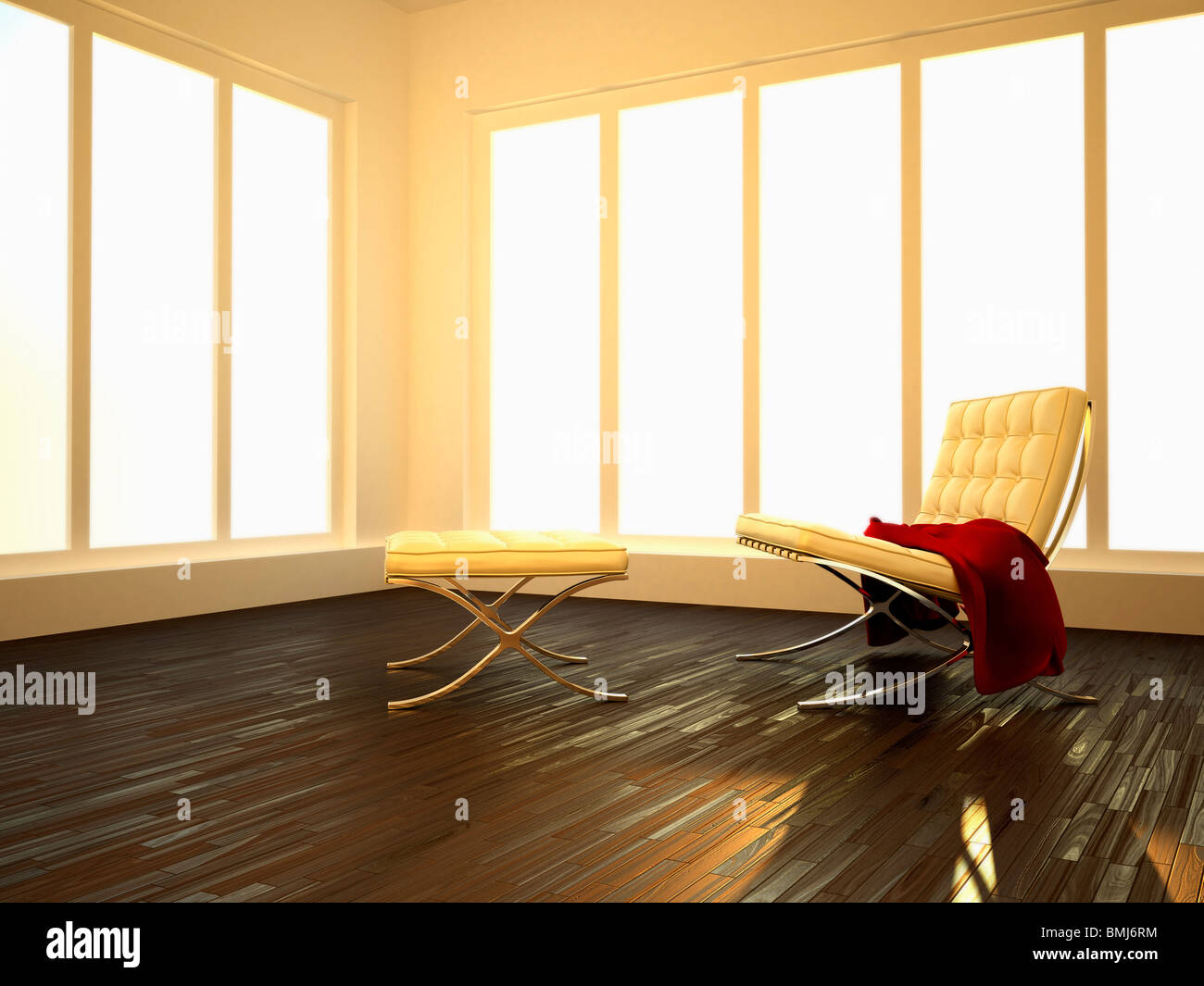 Luminous interior room with parquet floor and modern seat Stock Photo Alamy