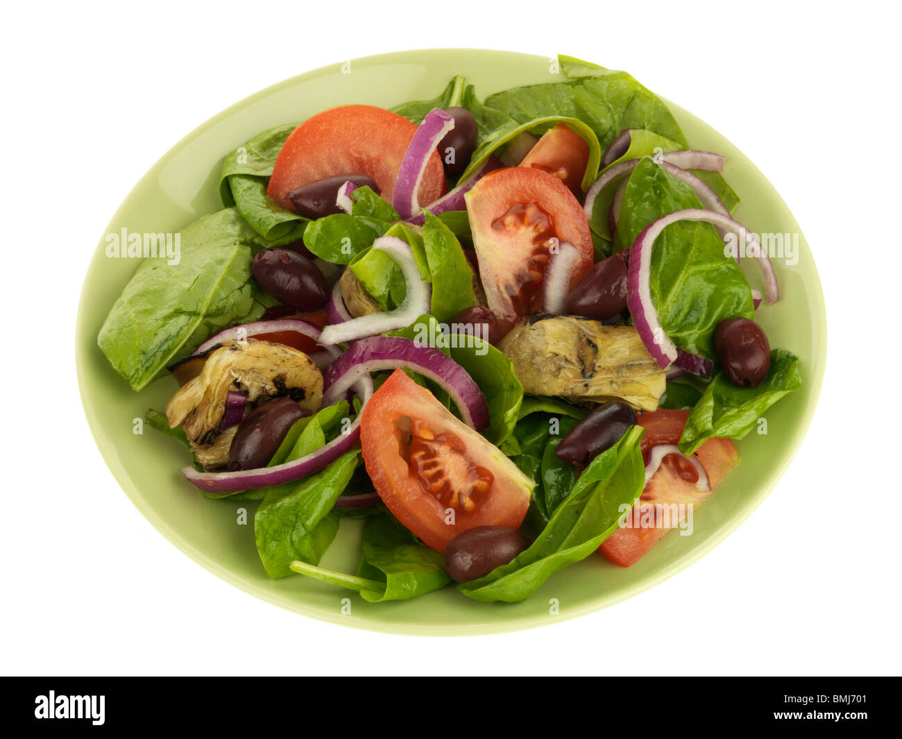 Baby Spinach Salad with Balsamic Vinegar Stock Photo