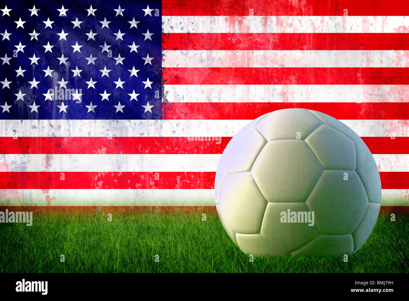Grunge USA flag on wall and soccer ball Stock Photo Alamy