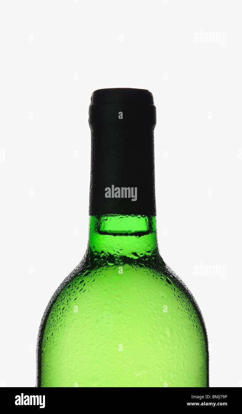 Green chilled wine bottle, lit from behind Stock Photo