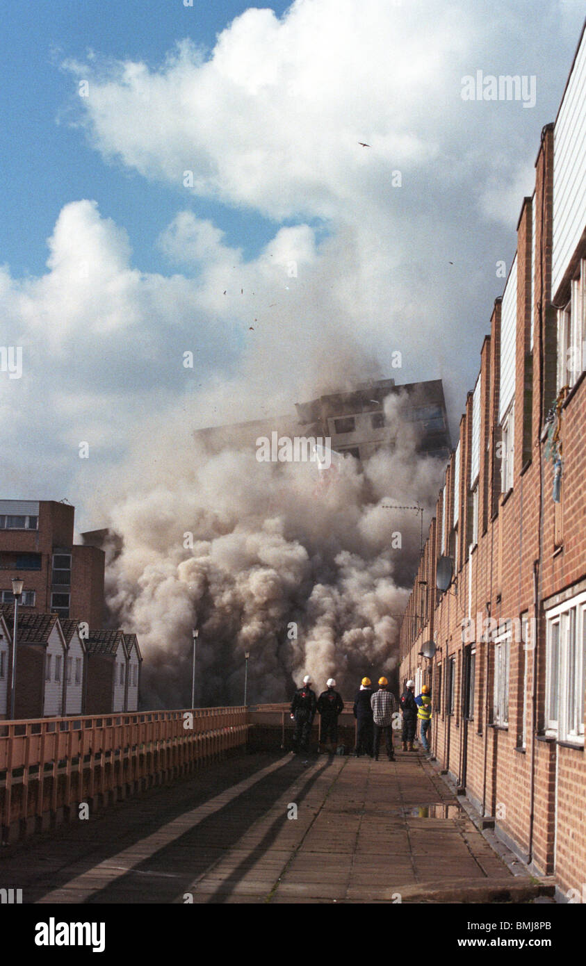 Demolition of block of council flats in Hackney London England Stock Photo