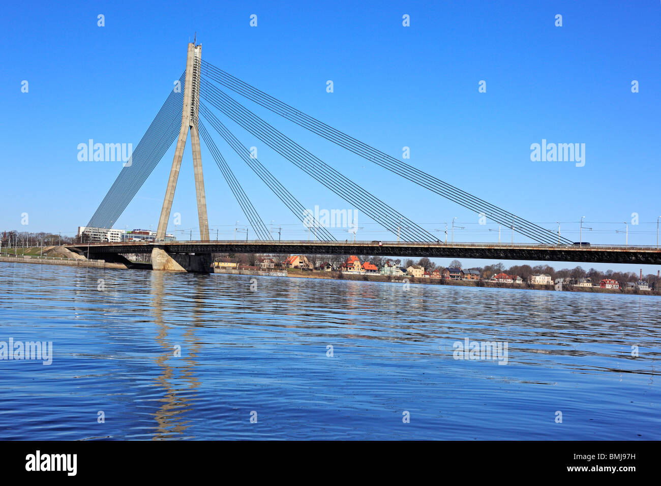 Modern bridge over Daugava river, Riga, Latvia Stock Photo