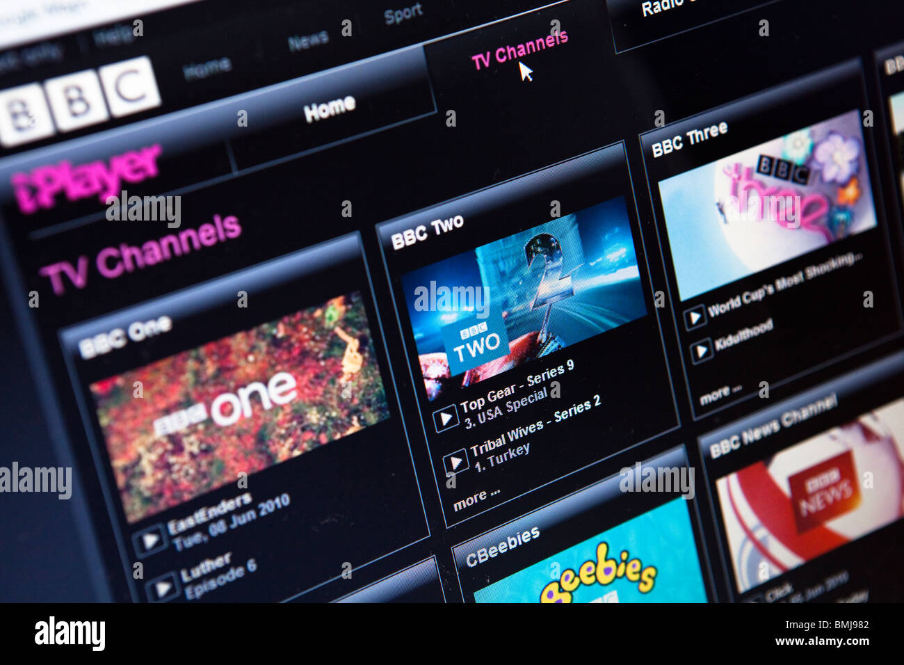 Close up of the iPlayer media on demand service website Stock Photo