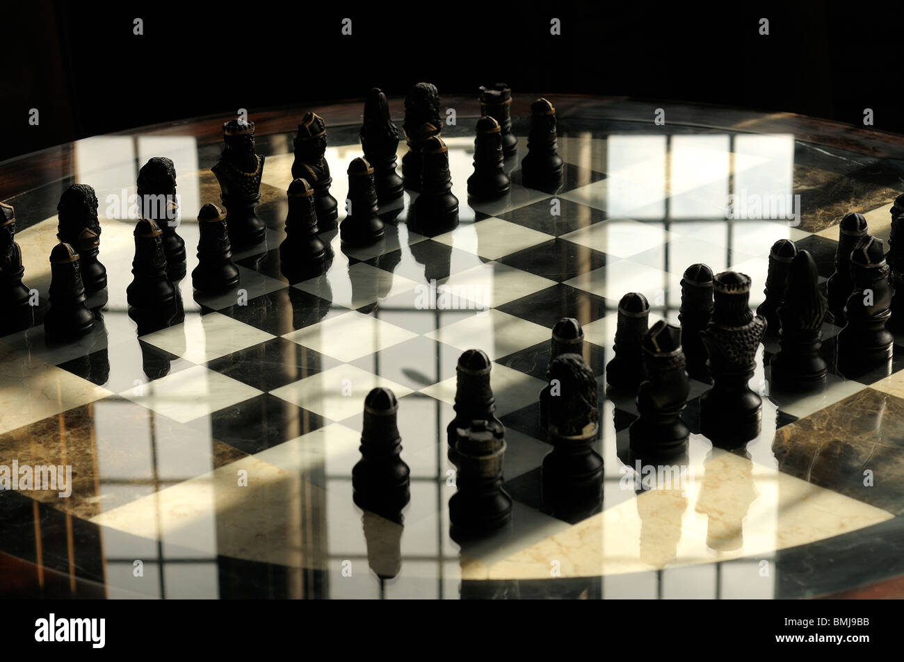 Chess board with window reflections Stock Photo