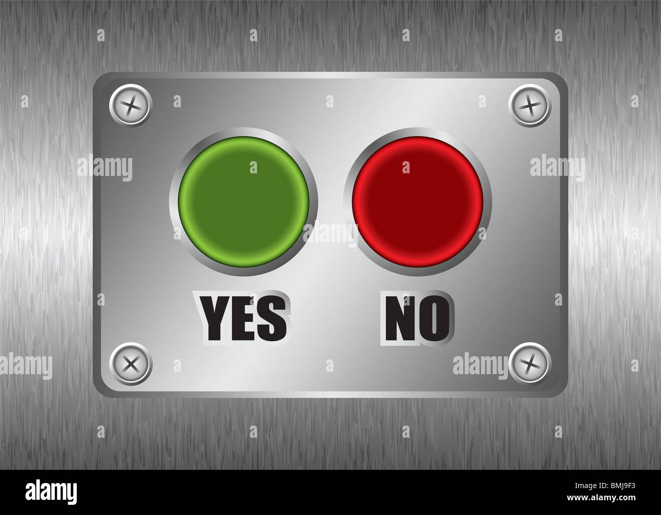 Yes no red and green buttons with brushed silver metal background Stock ...