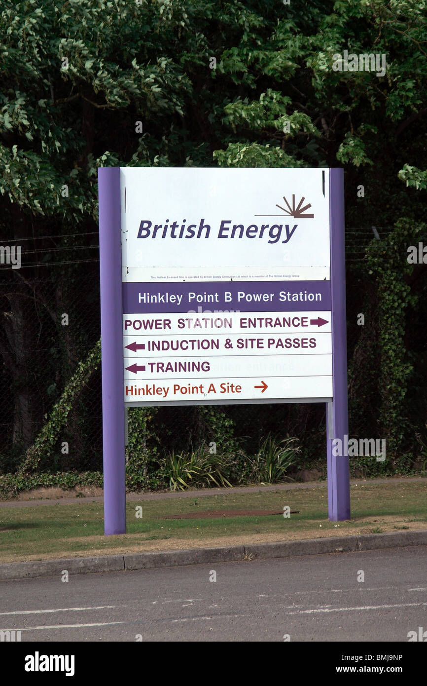Sign board at entrance to Hinkley Point nuclear power station. Somerset. England Stock Photo