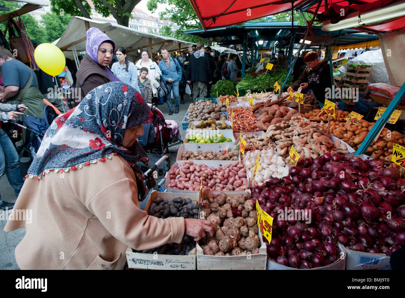 Turkish market on Maybachufer in Kreuzberg district of Berlin Germany Stock Photo