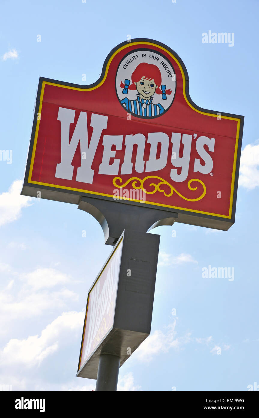 Wendy's fast food restaurant sign, USA Stock Photo
